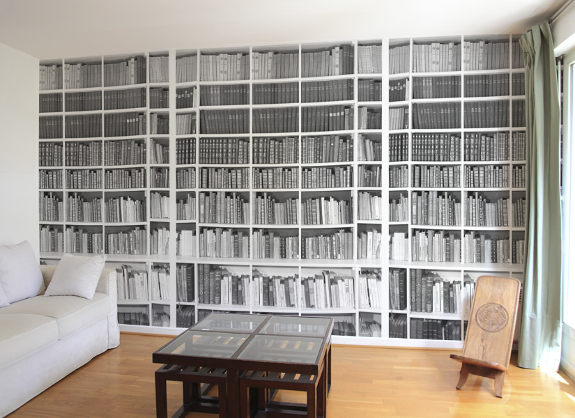 Papier peint Bibliothèque Trompe l'oeil Noir et blanc